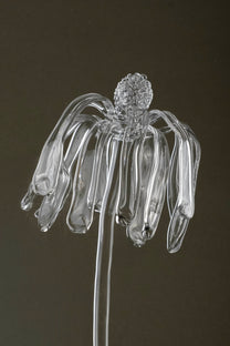 Close-up of Glasblume 03 capturing surface detail and the transition from bloom toward decay in the glass petals.