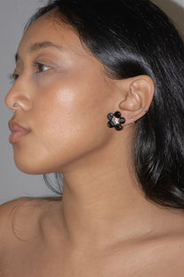 Flowered Stud Earrings - Black