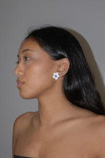 Flowered Stud Earrings - White