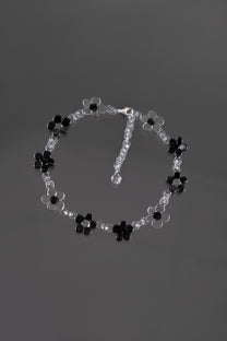 Black borosilicate glass flower choker necklace with silver clasp