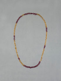 Unique handmade Sequence Necklace crafted from borosilicate glass links in warm amber and red tones. A lightweight 75 cm rope-style necklace.