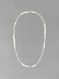 Minimal handmade Sequence Necklace crafted from transparent and white borosilicate glass links. A unique lightweight 75 cm necklace.