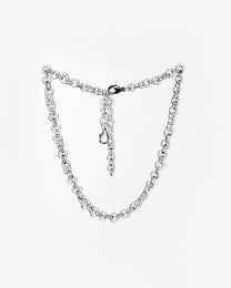 Thin glass chain necklace made from transparent borosilicate glass links, with sterling silver clasp.